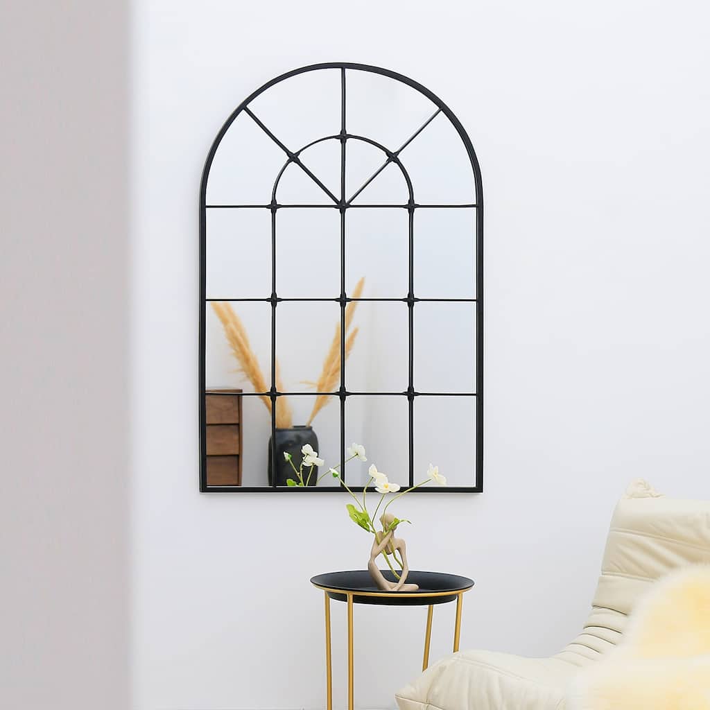 Decorative Metal Arch Window Pane Wall Mirror - 32X48 inches