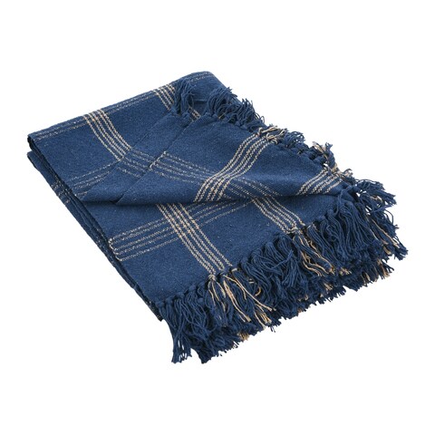 Recycled Cotton Blend Throw Blanket, Blue Plaid