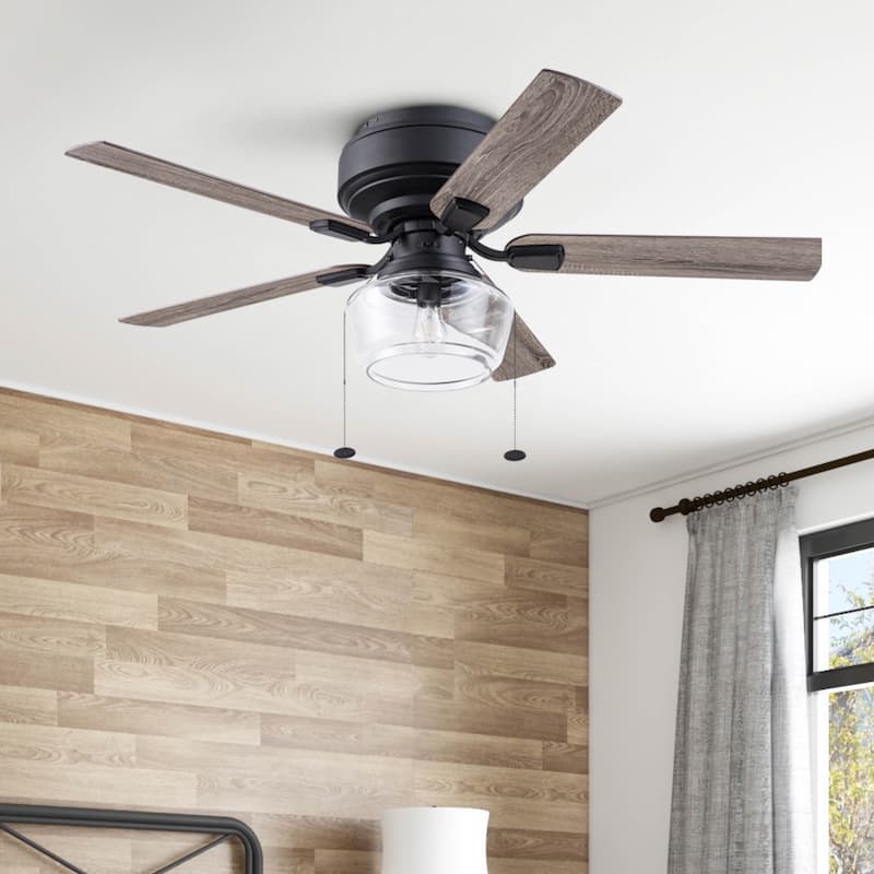 52" MaCenna Indoor Traditional Farmhouse Ceiling Fan with Pull Chains, Dry-Rated - Matte Black