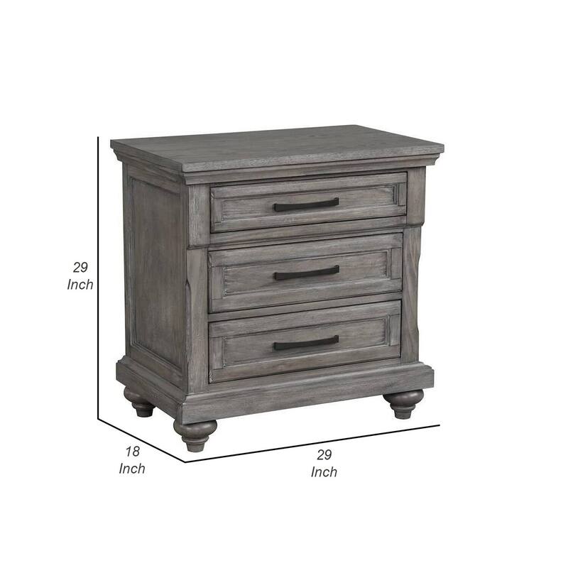 Oak Gray 3 Drawer 18 in. W Nightstand with Bar Metal Handles