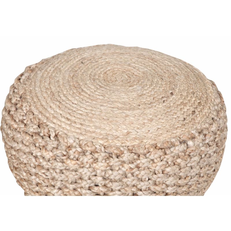 20" Tan Hand Braided Round Jute Pouf Ottoman