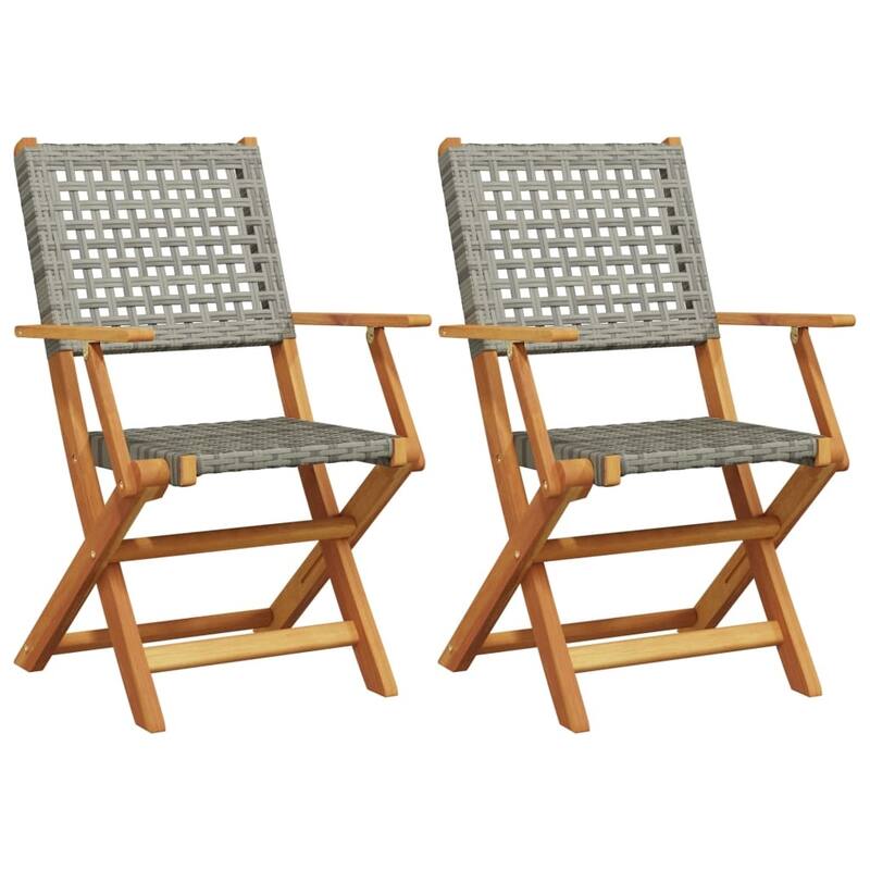 vidaXL Folding Patio Chairs Seating Outdoor Furniture Poly Rattan and Solid Wood
