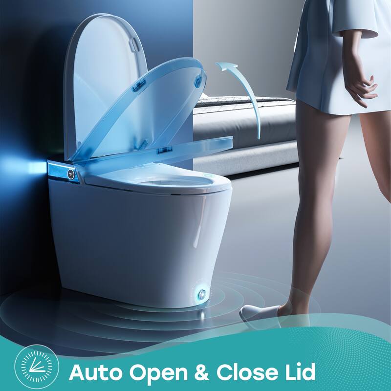 HOROW Luxury Elongated Smart Bidet Toilet in White with Ambient Light Built In Tank Auto Open Close and UV Sterilization