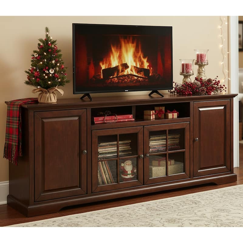 Bridgevine Home Classic 78 inch TV Stand Console for TVs up to 85 inches, No Assembly Required, Dark Cherry Finish