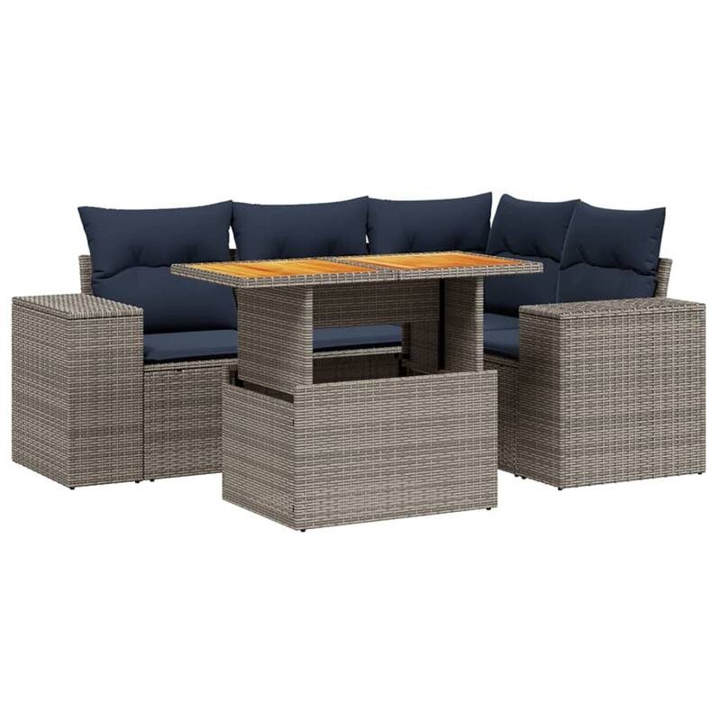 vidaXL Patio Sofa Set with Cushions Outdoor Furniture 5 Piece Poly Rattan