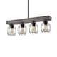 Wood and Black 4-Light Cage Linear Kitchen Island Lighting