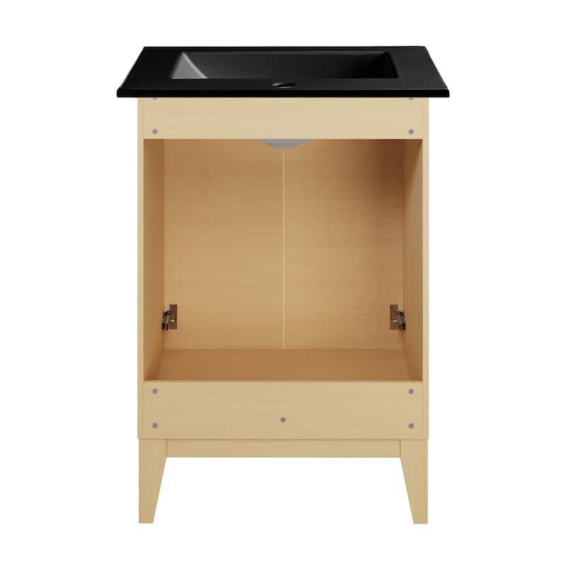 Cascade 24 In. Natural Oak Bathroom Vanity With Black Ceramic Sink Top