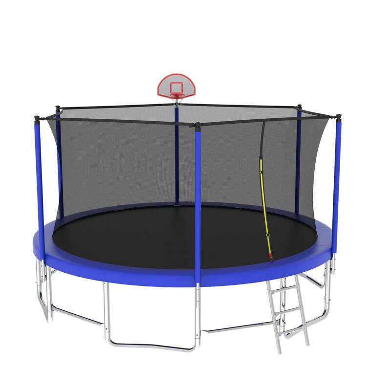 Outdoor Kids Trampoline with Basketball Hoop and Ladder, with Safety Enclosure for Backyard Fun