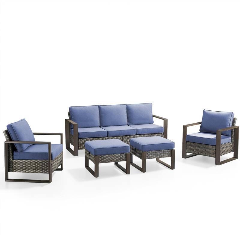 Gymojoy Patio High Back Sofa with Club Chair and Ottomans - Grey