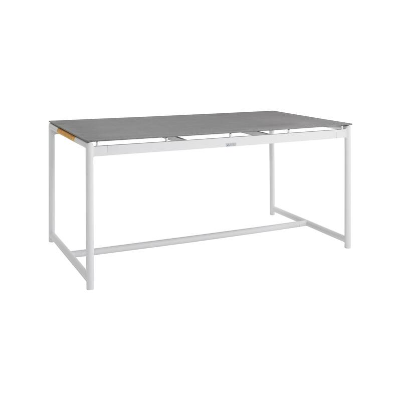 Crown 63" Aluminum and Teak Outdoor Patio Dining Table with Stone Top