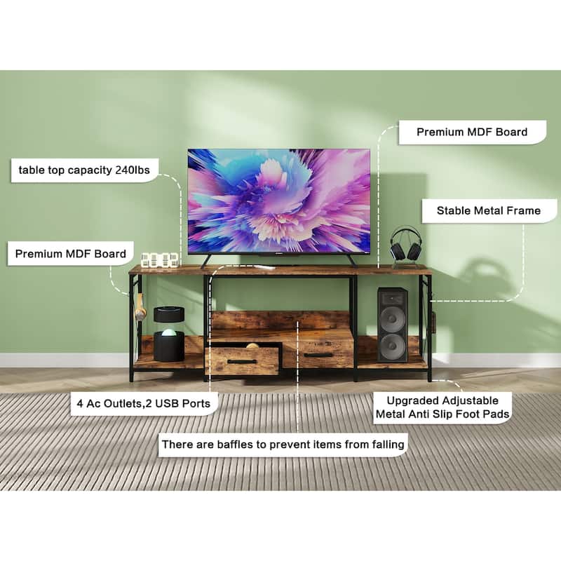TV Stand with LED Lights Power Outlets