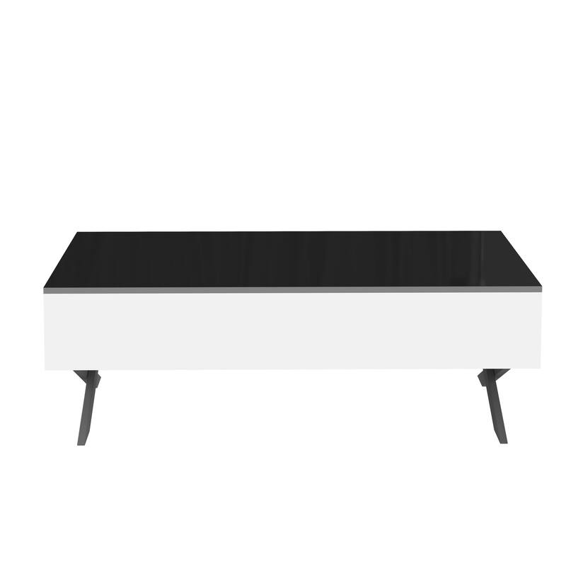 Mirror Coffee Table with Metal Base for Living Room Large Center Table with 2 Drawers, High Gloss Top Table for Reception Room