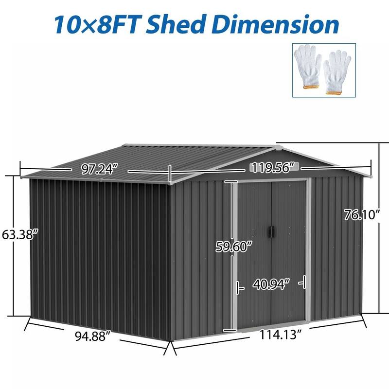 Outdoor Tool Storage Shed with Metal Foundation & Lockable Doors, All Weather Metal Sheds