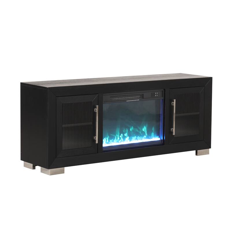 Furniture of America Alaric Modern Black Solid Wood 2-Piece Queen Bedroom Set with 60-inch Fireplace TV Stand