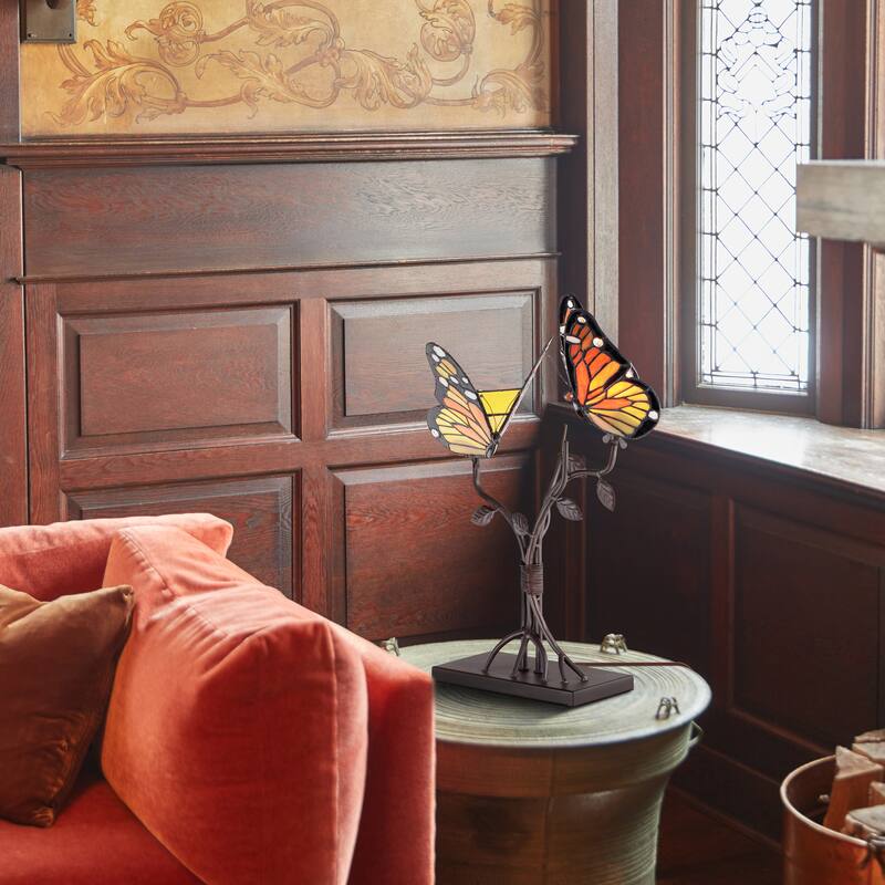 River of Goods Lydia 20.5-Inch Stained Glass Butterfly Table Lamp - 12" x 6.5" x 20.5"
