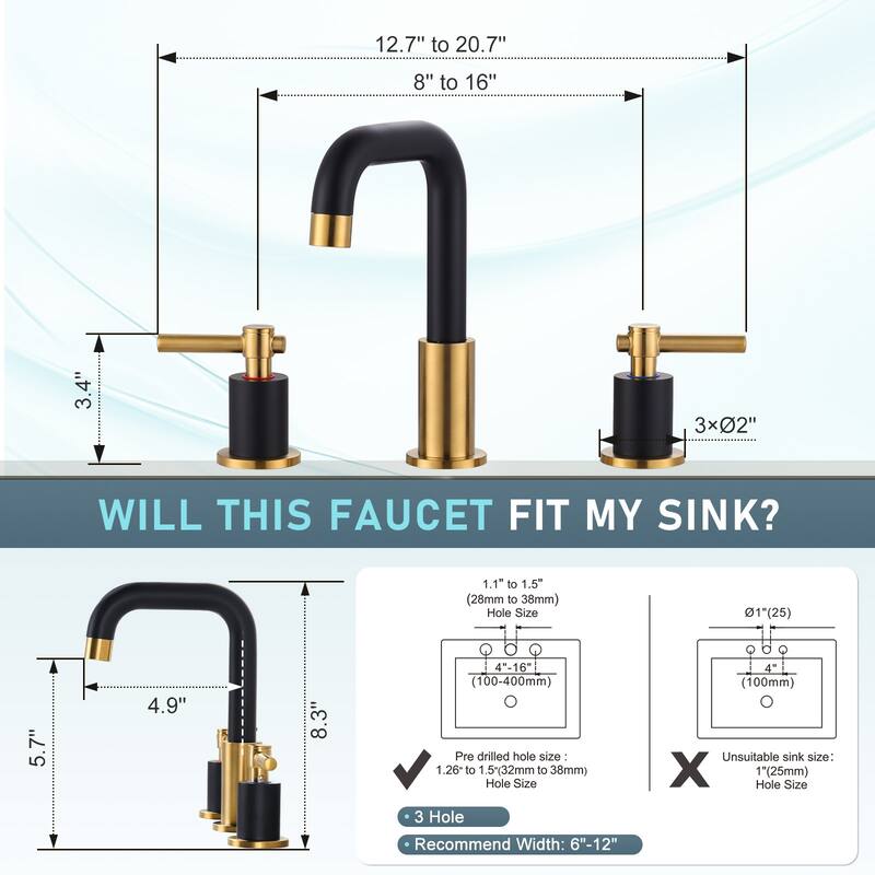 WOWOW 8 in. Widespread Double Handle Bathroom Faucet