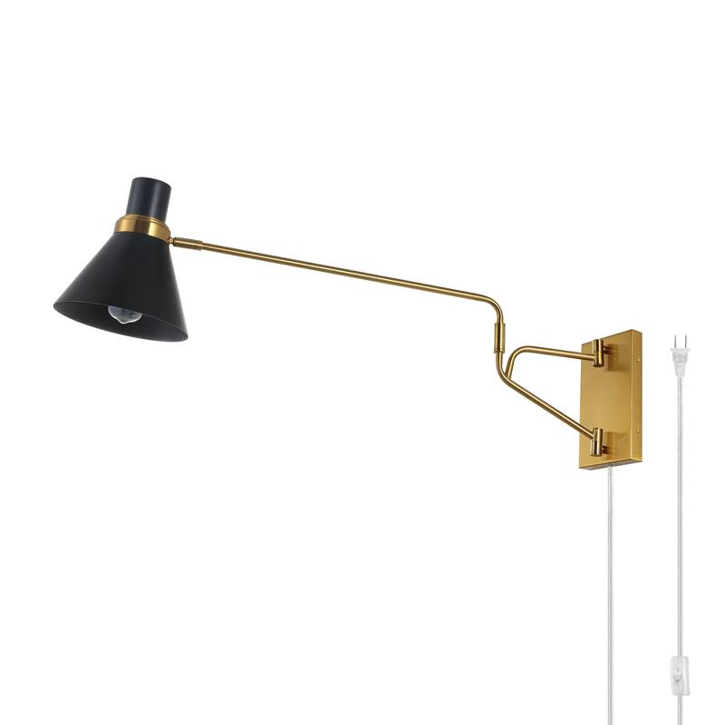 SAFAVIEH Lighting Aldegonda Swing Arm Plug-In Task Wall Sconce (LED Bulbs Included) - 37.5 In. W x 8 In. D x 13 In. H