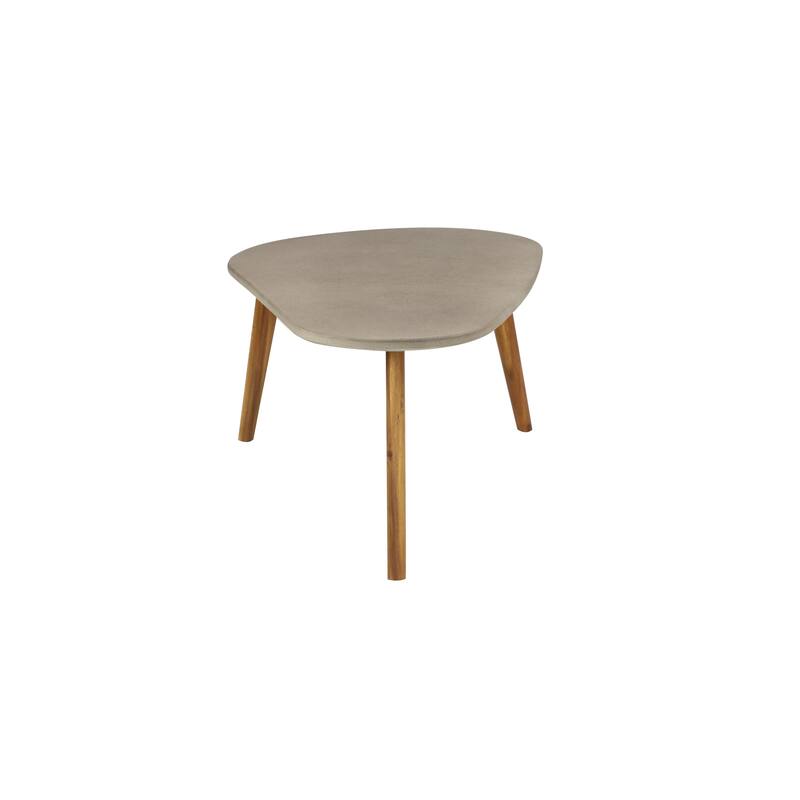 Gray Concrete Inspired Oval End Table Outdoor Accent Table with Brown Tapered Wood Legs
