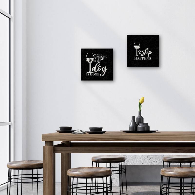 WIne Humor Black I Dog Home, Wine Humor Black III Sip Happens by Tara Reed Canvas Art Prints