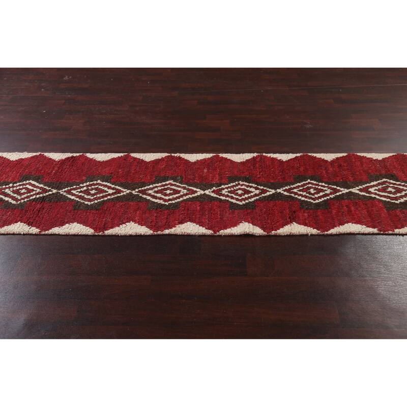 Geometric Tribal Moroccan Runner Rug Wool Hand-knotted Oriental Carpet - 2'4" x 12'5"