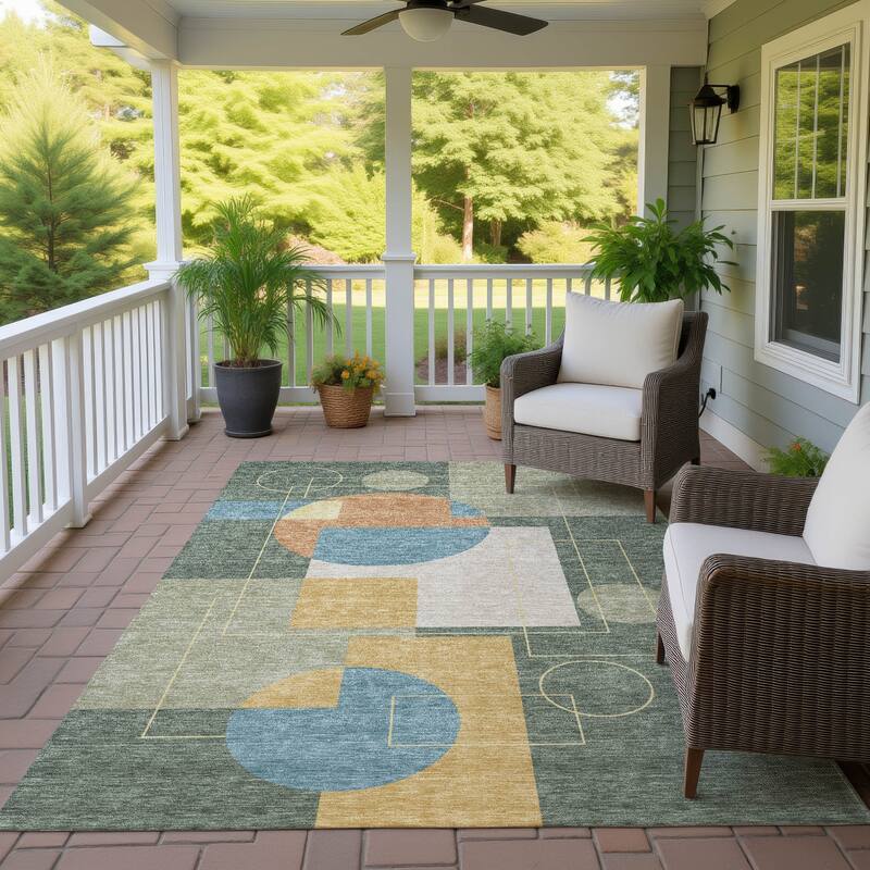 Machine Washable Indoor/ Outdoor Modern Filly Chantille Rug - Basil - 5' x 7'6"