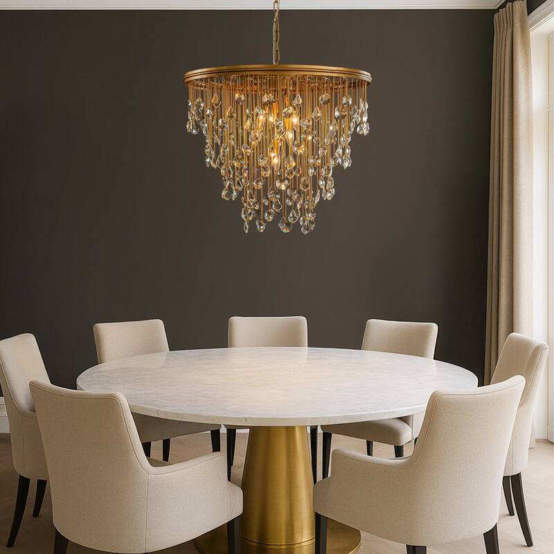 5/7 -Light Contemporary and Glam Antique Gold Rain Drop Crystal Chandelier