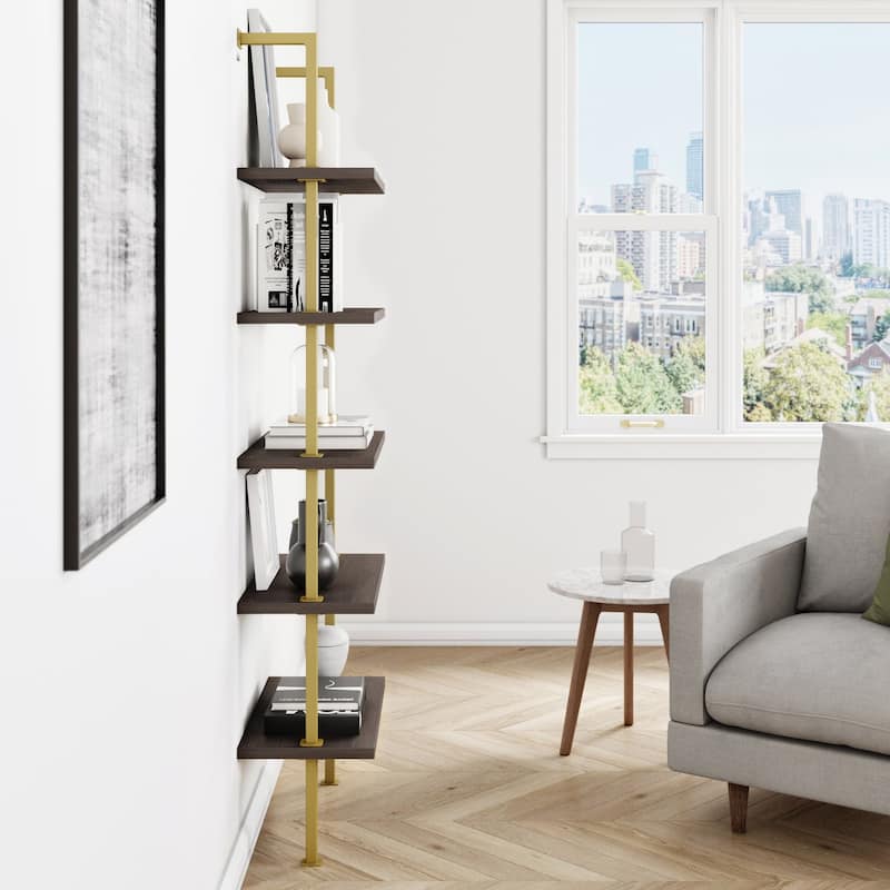Nathan James Theo 5-Shelf Ladder Bookcase Wood with Metal Frame