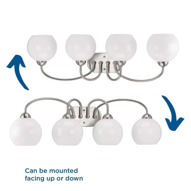 Carisa Collection Four-Light Brushed Nickel Opal Glass Mid-Century Modern Bath Vanity Light - 10" x 32.75" x 8"