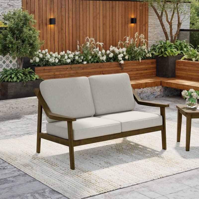 Solid Wood Outdoor Arm Chair Loveseat with Cushion