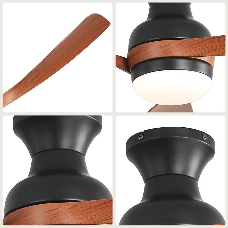 52-Inch Ceiling Fan With Light And Remote Control,With 3 ABS Fan Blades,Flush Mount Ceiling Fan with Reversible DC Motor - Black