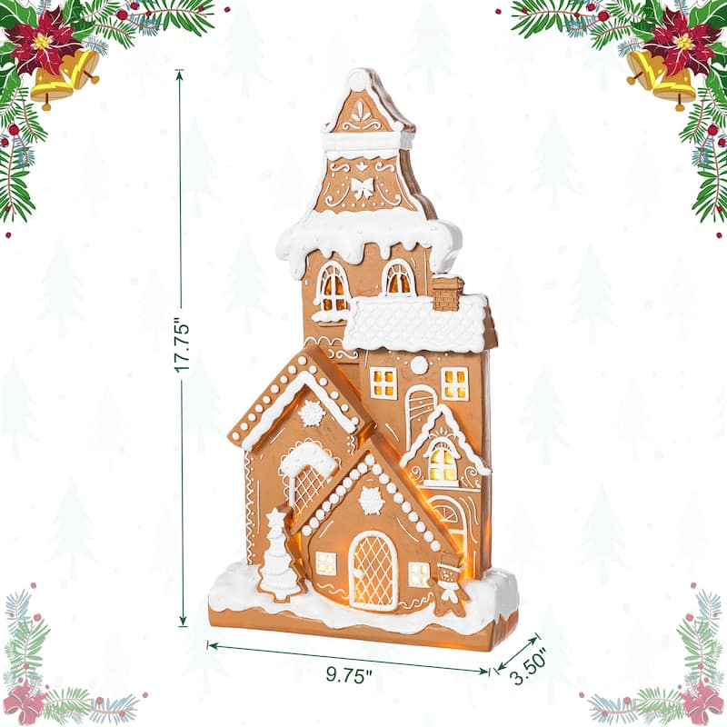 Glitzhome 17.75"H Christmas Lighted Resin Gingerbread House Table Decor
