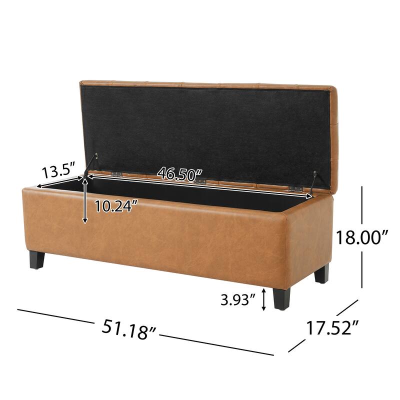 Ottoman Bench with Dark Brown PU Storage Surface