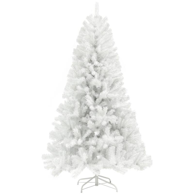 7.5ft Tall Artificial Christmas Tree, Unlit Xmas Tree with 1346 Branch Tips, Auto Open, Steel Base, Holiday Décor - White - White