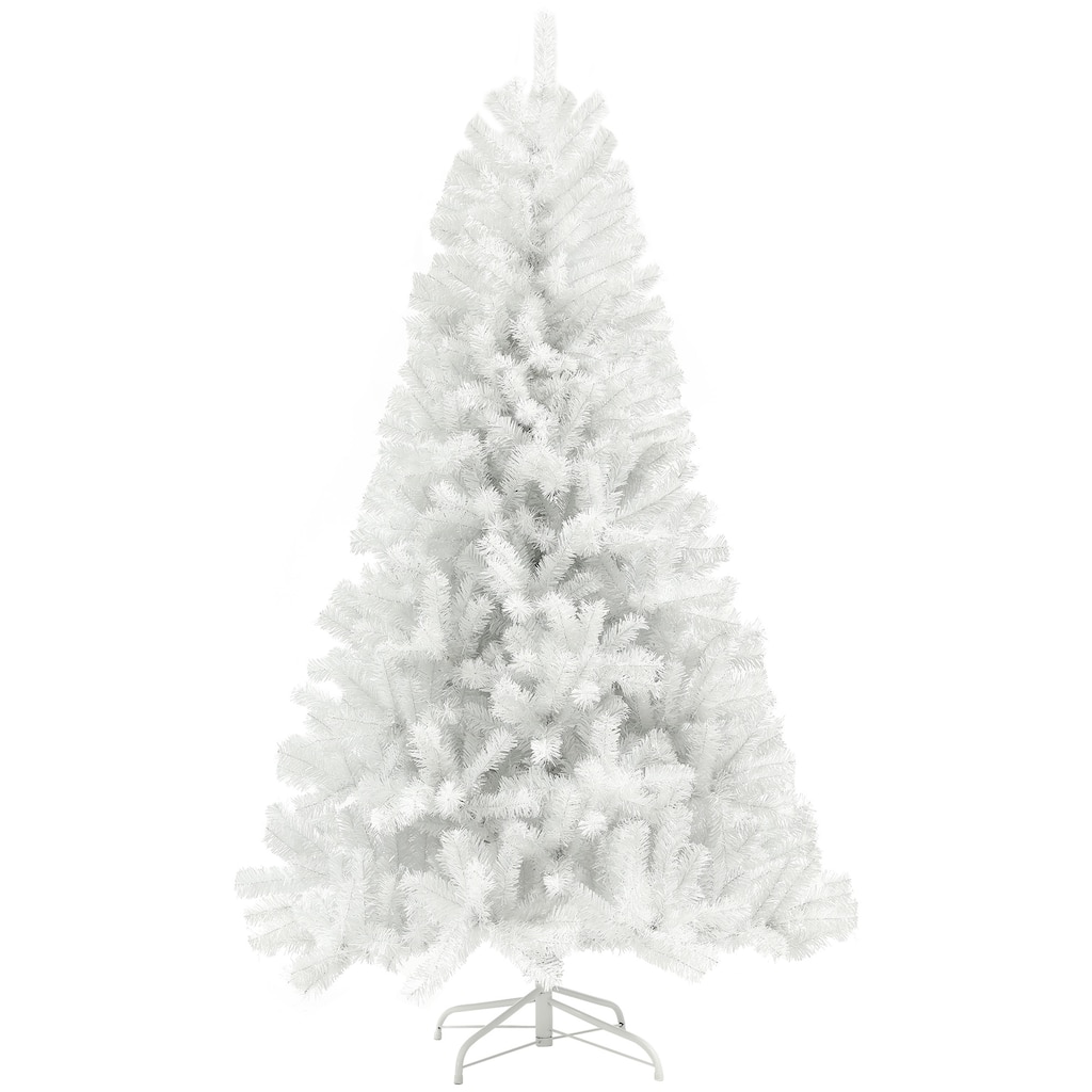 7.5ft Tall Artificial Christmas Tree, Unlit Xmas Tree with 1346 Branch Tips, Auto Open, Steel Base, Holiday Décor - White