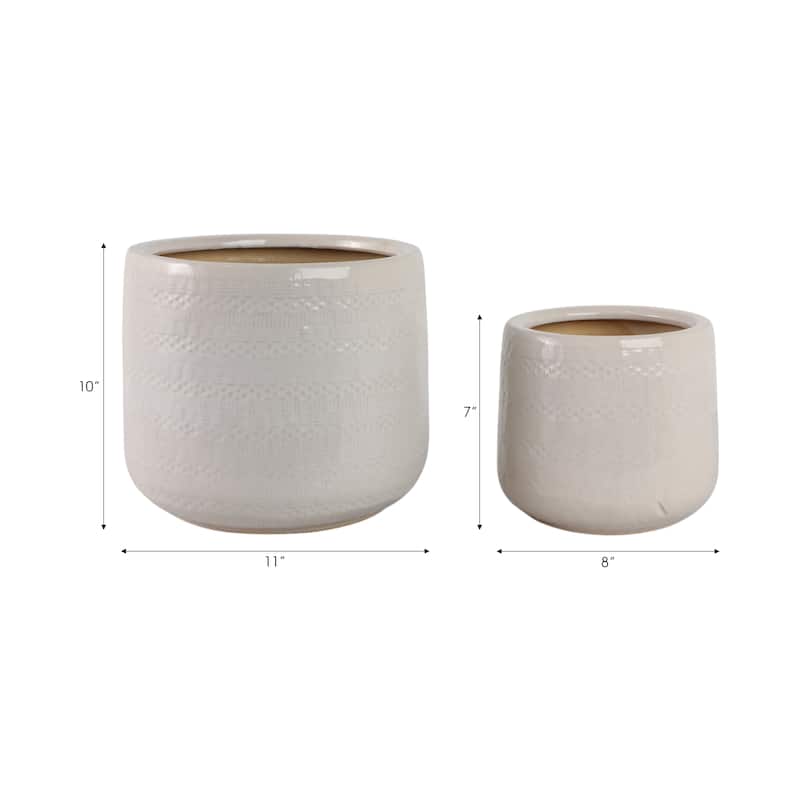 Clay Decorative Planters Dots Lines Modern (Set of 2) - 10" White - 12" x 12" x 10"
