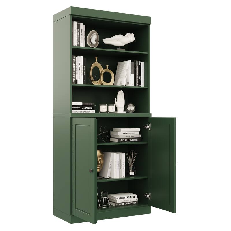 Palace Imports Solid Wood 6-Shelf Bookcase, Raised Panel Doors, Adjustable Shelves