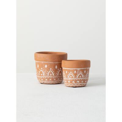 Sullivans Set of 2 Cement Planter Vase 4.5"H & 3.5"H Brown