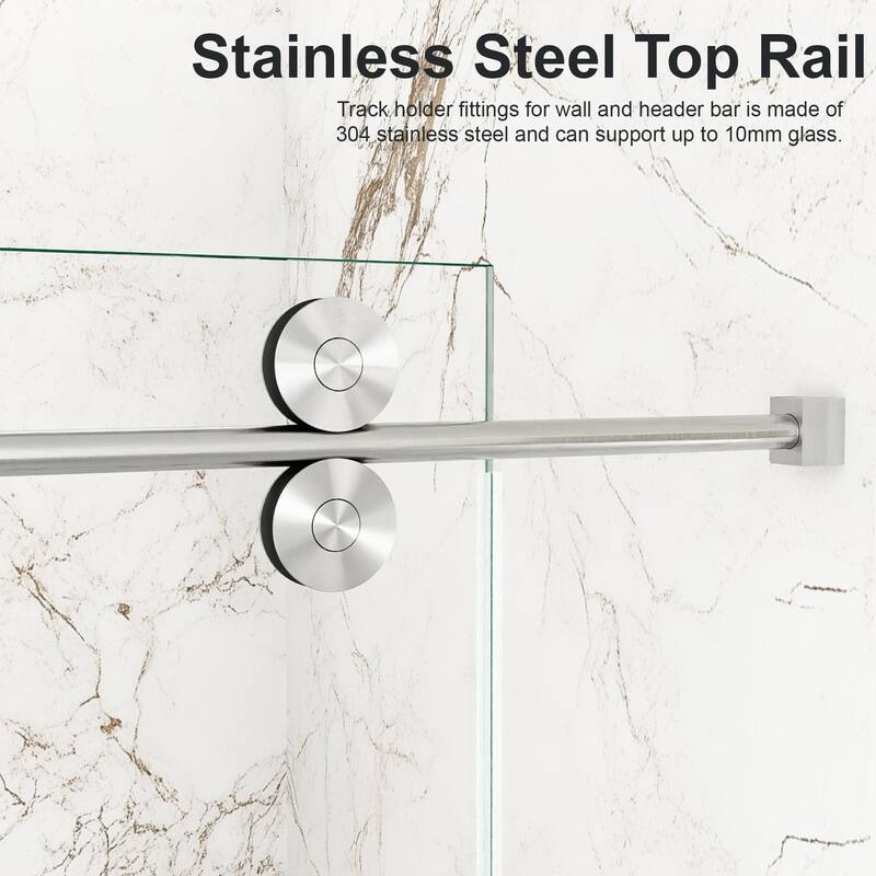 56"-60"W x 72"H Frameless Single Sliding Shower Door - 5/16" (8mm) Clear Tempered Glass
