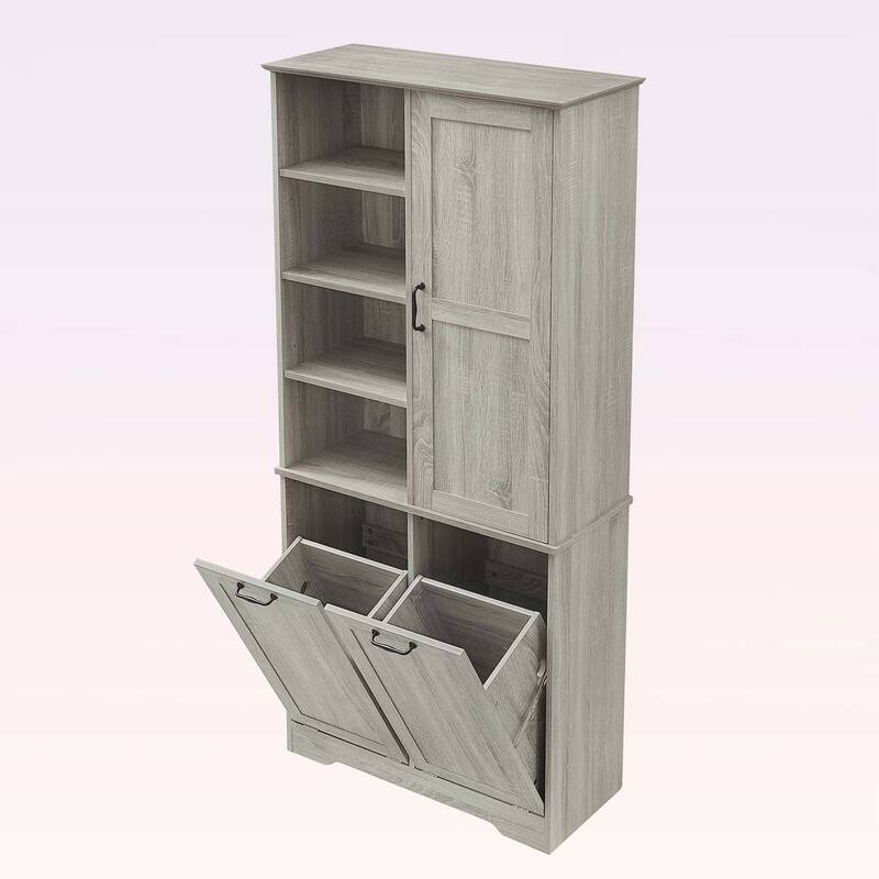 Bathroom Storage Cabinet with Doors,Drawers,Tilt-Out Laundry Hamper,and Adjustable Shelves