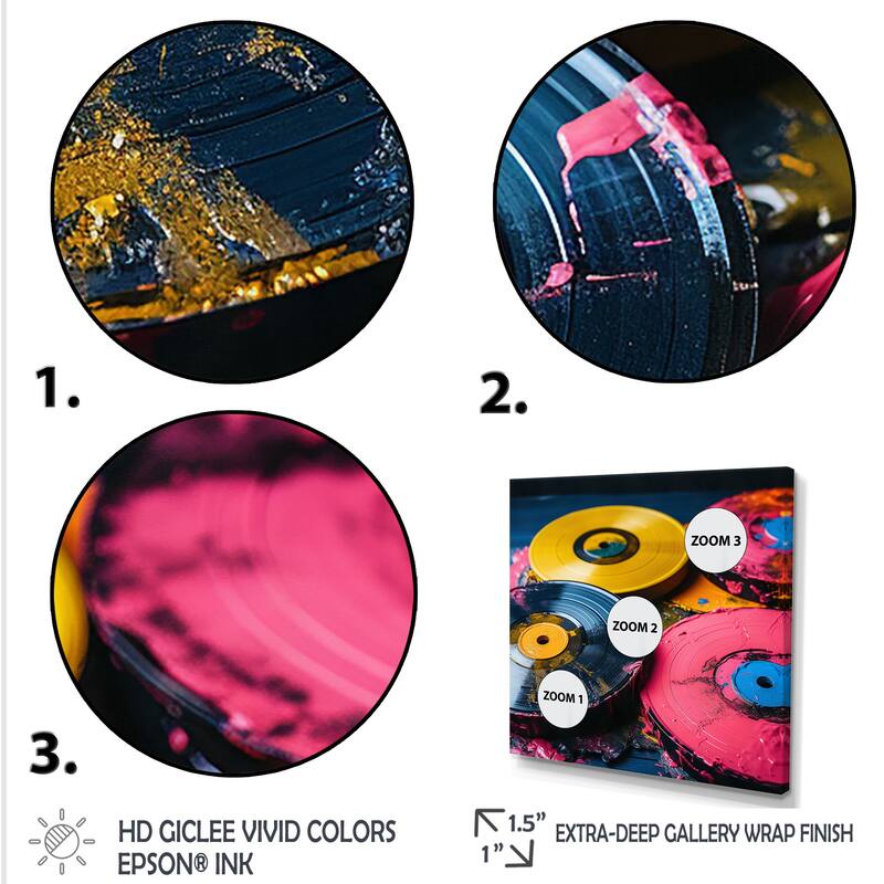 Designart "Pink Vinyl Records Display III" Vinyl Records Wall Art - Modern Canvas Wall Decor For Home