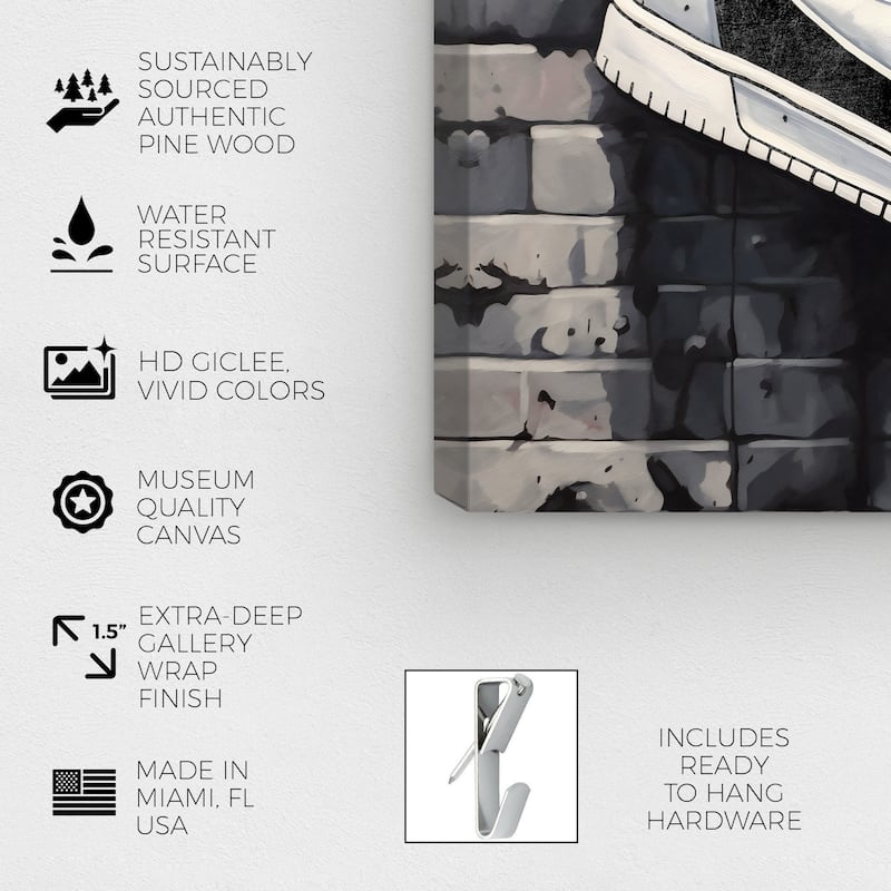 Wynwood Studio Fashion and Glam Brick Wall Sneaker Black and Modern & Contemporary Wall Art Canvas Print