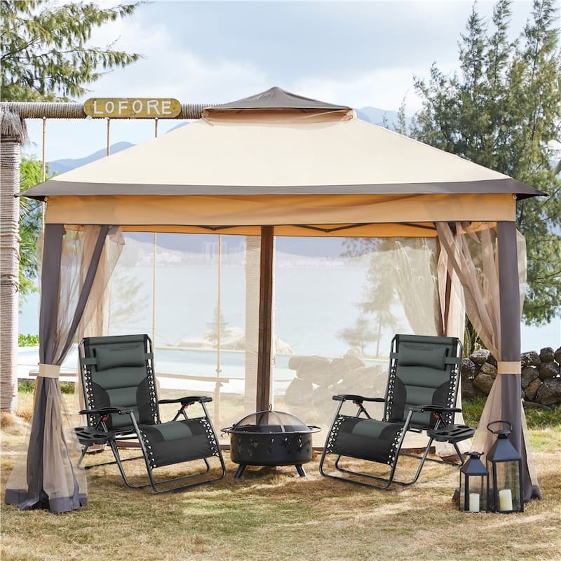 Yaheetech 2pcs 29in Padded Outdoor Zero Gravity Chair Patio Lounge Camping Chair with Armrests and Pillow