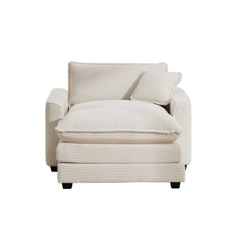 GDFStudio - Thaddeus Corduroy Single Deep Seat Sofa with Footstool and Pillow
