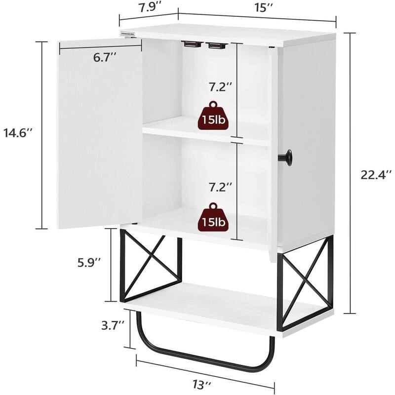 3-Tier Wall Mounted Storage Cabinet Over The Toilet for Bathroom Laundry Room