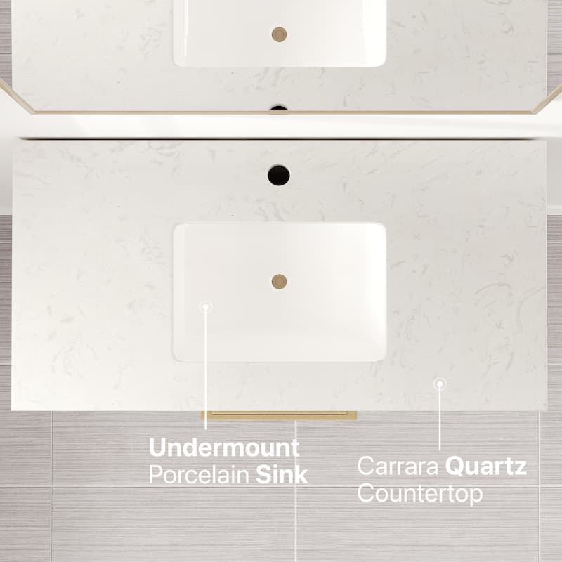Eviva Curio Bath Vanity with WH Carrara Quartz Top and Undermount Sink