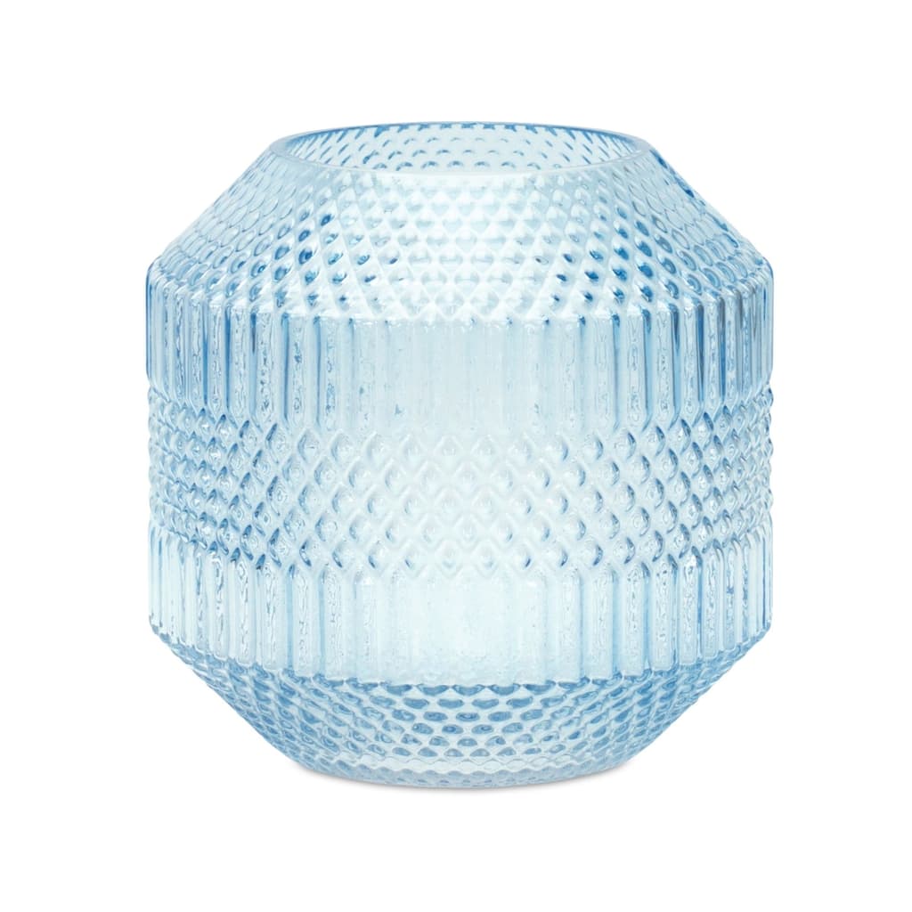 Diamond Ribbed Glass Vase - 8" - Blue