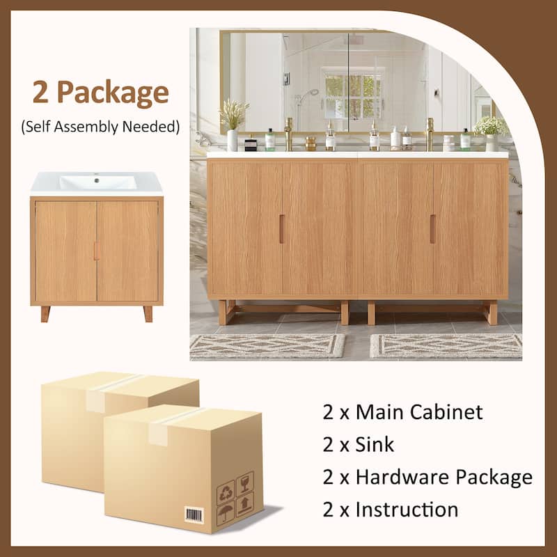 60.2" Bathroom Vanity with Sink, Solid Wood Frame, 4 Soft-Close Doors and Large Storage Cabinet