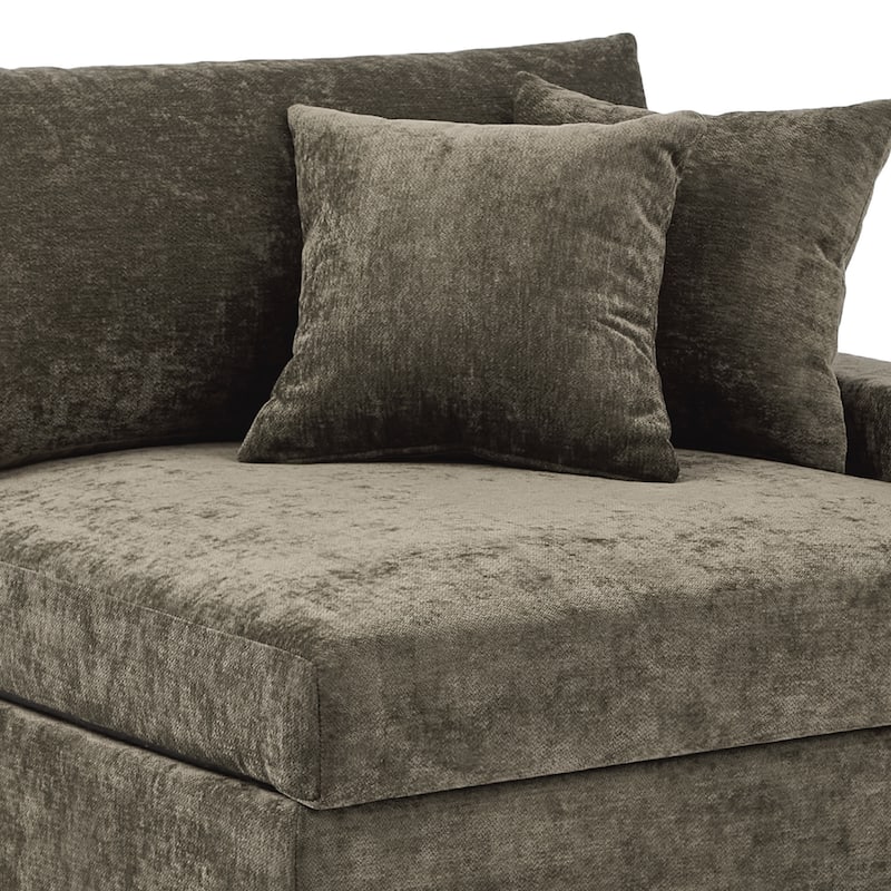 41" W Modern Chenille Corner Arm Accent Chair Sectional Module with Pillows