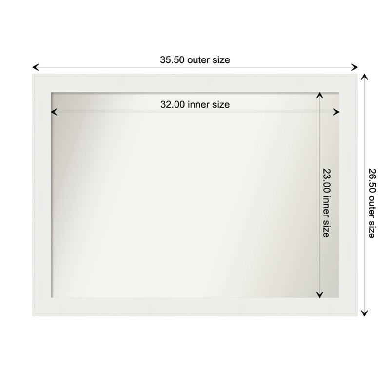 Vanity White Narrow Framed Non-Beveled Custom Wall Mirror, Bathroom Vanity Mirror - Outer Size: 35.5 x 26.5