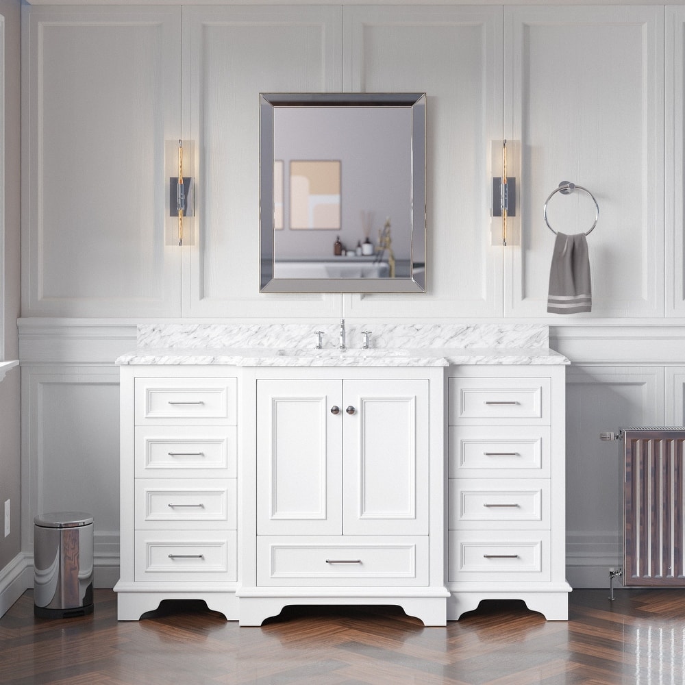 KitchenBathCollection Nantucket 60" Single Bathroom Vanity with Carrara Marble Top